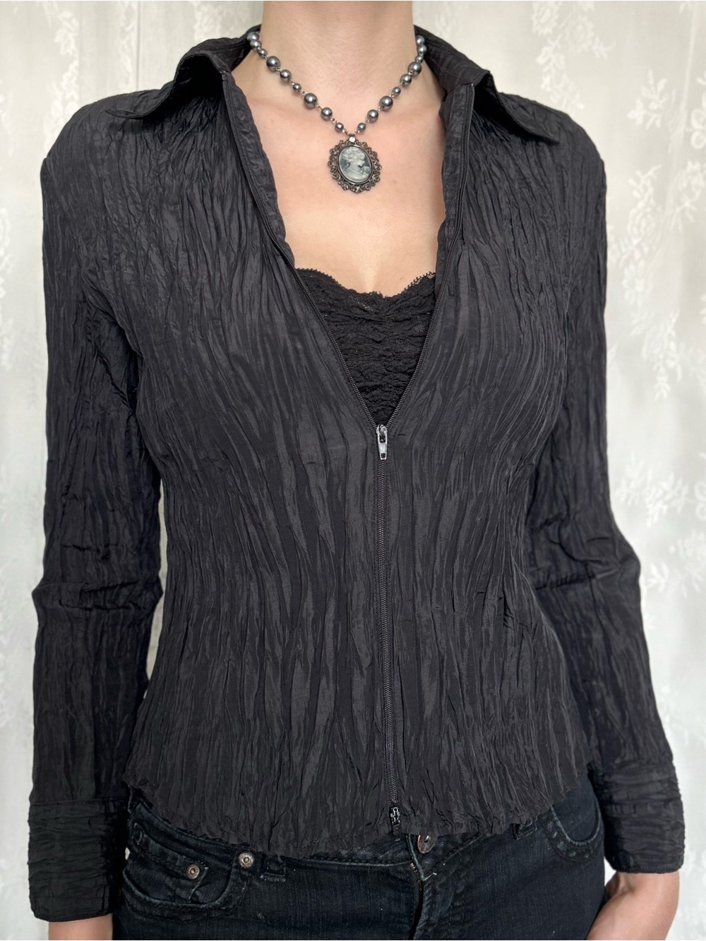 Whimysgoth Vamp Black Long Sleeve Blouse